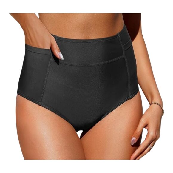 NWT Tempt Me High Waisted Swim Bikini Bottom Tummy Control Pockets Full Cover S - Picture 1 of 16